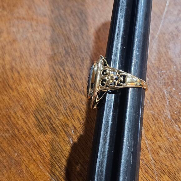 Heng Ngai 14K Yellow Gold Blue Topaz Druzy Quartz Ring Cocktail Statement Size 6 - Picture 6 of 8